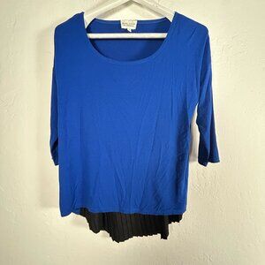 Vintage Sarah Liller Womens Scoop Neck 3/4 Sleeve Pleated Back Tunic Small Blue